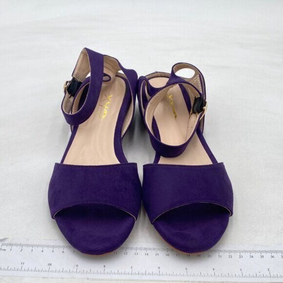 XYD Dark Purple Low Heel Sandal Pumps Open Toe Ankle Strap Slingback Chunky Shoe - Picture 3 of 8